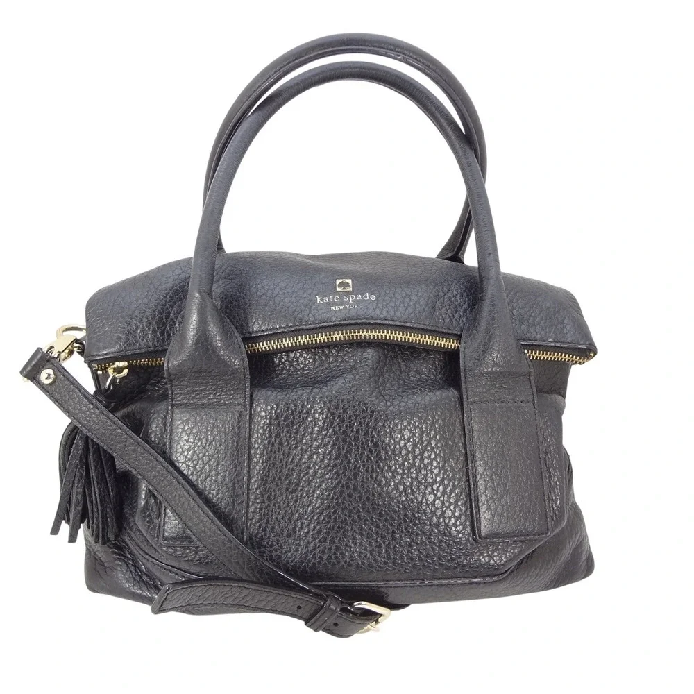 Kate‎ Spade New York Black Pebbled Leather Tassel Satchel Crossbody Bag